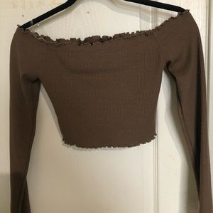 Long sleeve lettuce edge off the shoulder top